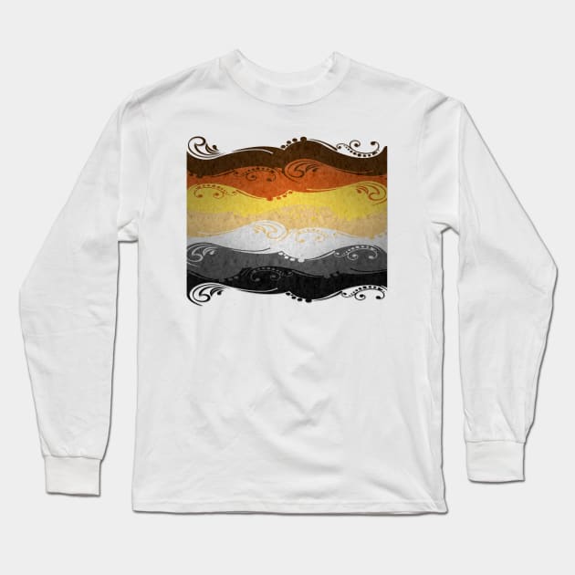 Fancy Swooped and Swirled Gay Bear Pride Flag Background Long Sleeve T-Shirt by LiveLoudGraphics